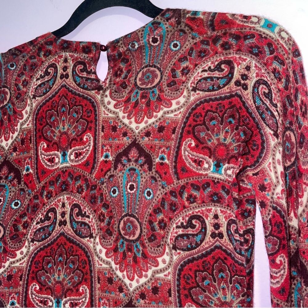 Talbots XS 100% Merino Wool Boho Red Sweater Crew Neck Long Sleeve - Picture 7 of 8